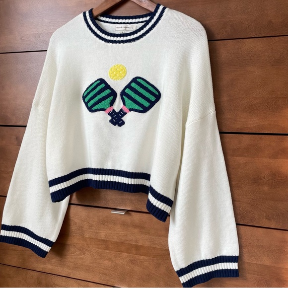 NWT Moon & Madison Pickleball Cropped  Boxy Sweater Preppy Cotton Blend Large - Picture 2 of 10
